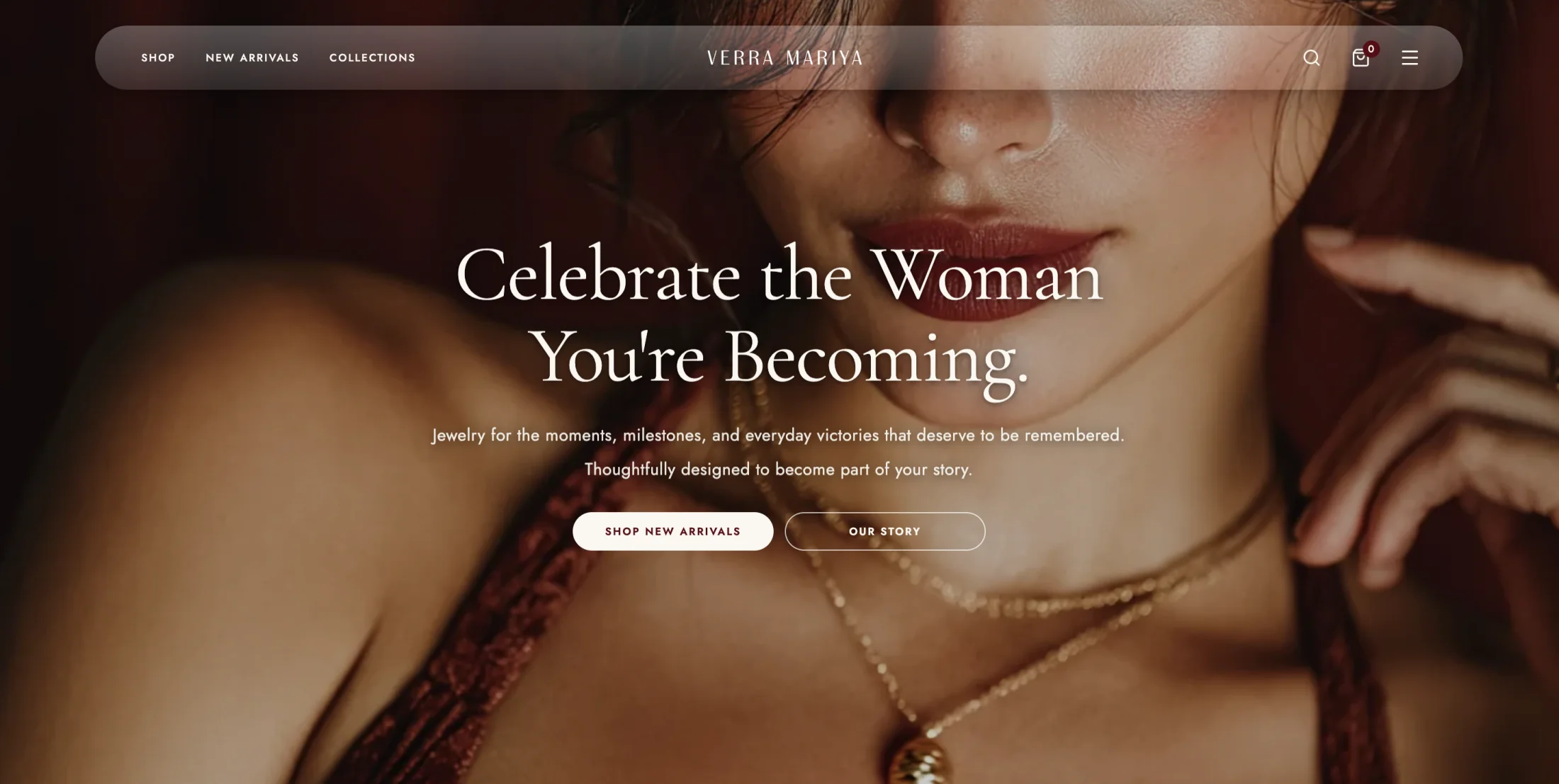 Verra Mariya homepage with jewelry editorial